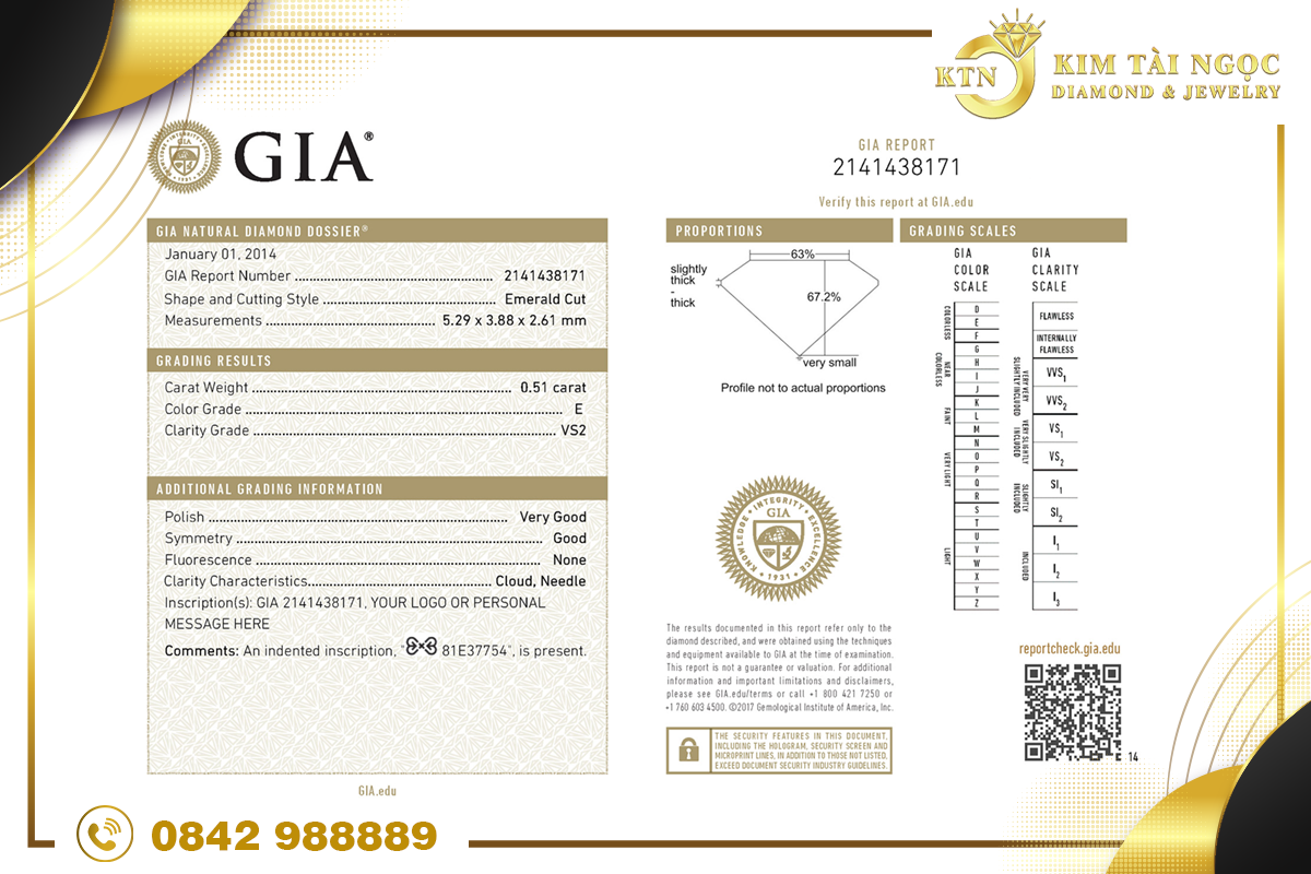 Giấy ghi thông số kiểm định kim cương của GIA